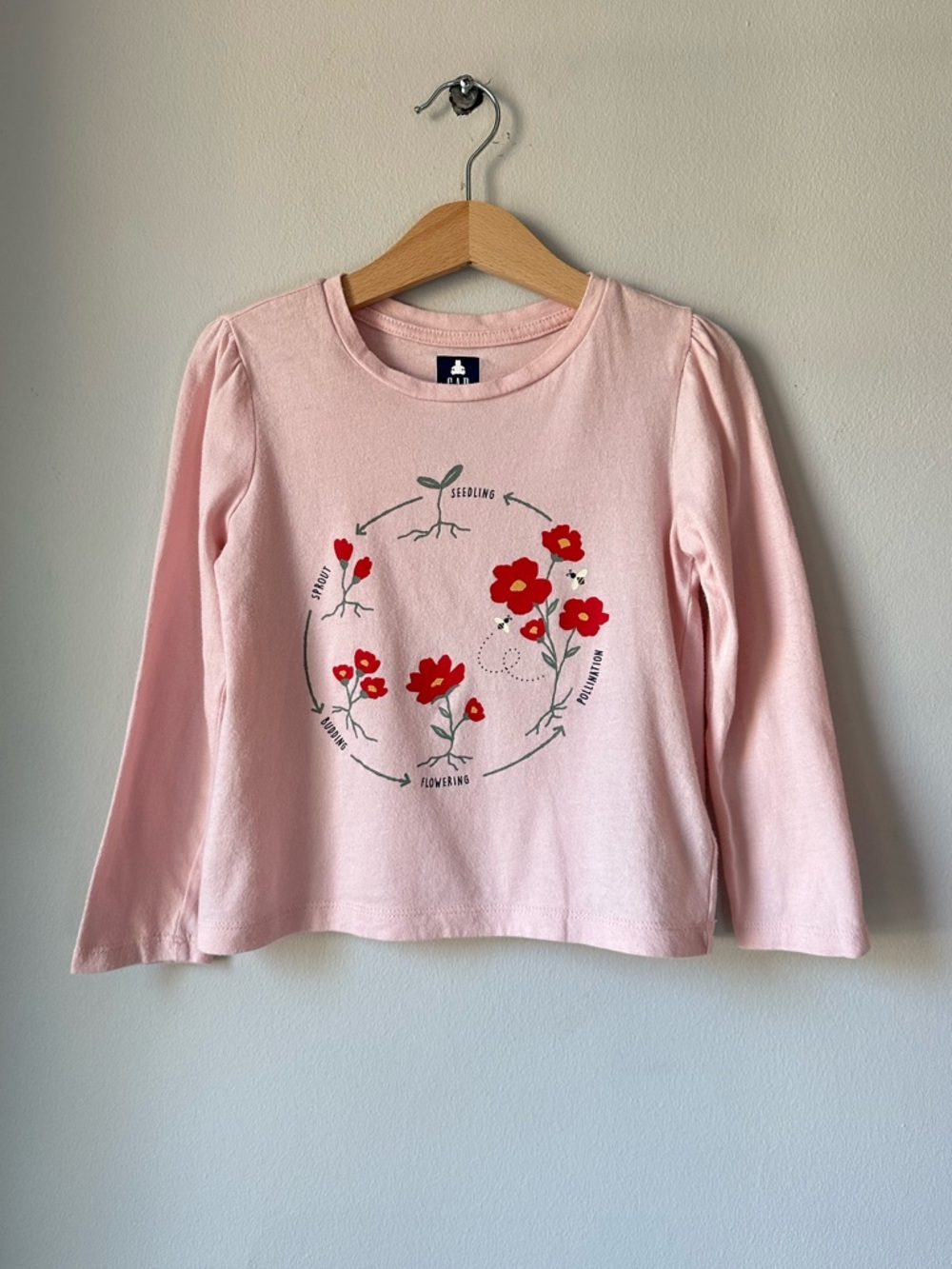 Gap Kids Pink Flower Life Cycle Long Sleeve Shirt Size 4T